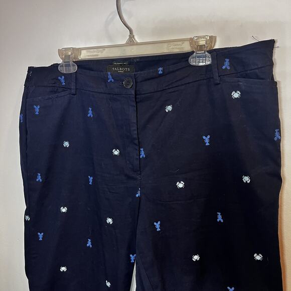 Talbots Pants Womens 18W Perfect Crop Embroidered Lobster Crab Nautical Capri - Picture 3 of 12